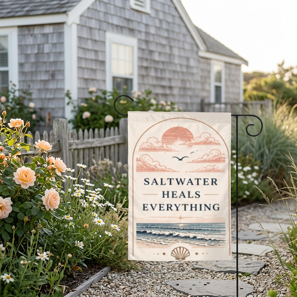 Saltwater garden flag in a coastal cottage garden
