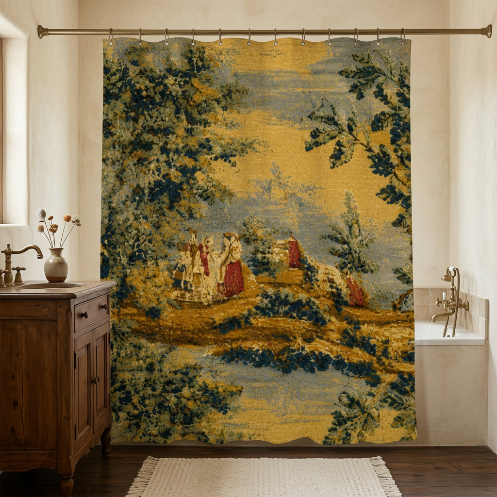 Woodland shower curtain cottage bathroom mockup